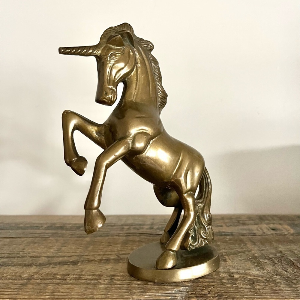 Elegant Solid Brass Gold Unicorn Sculpture
